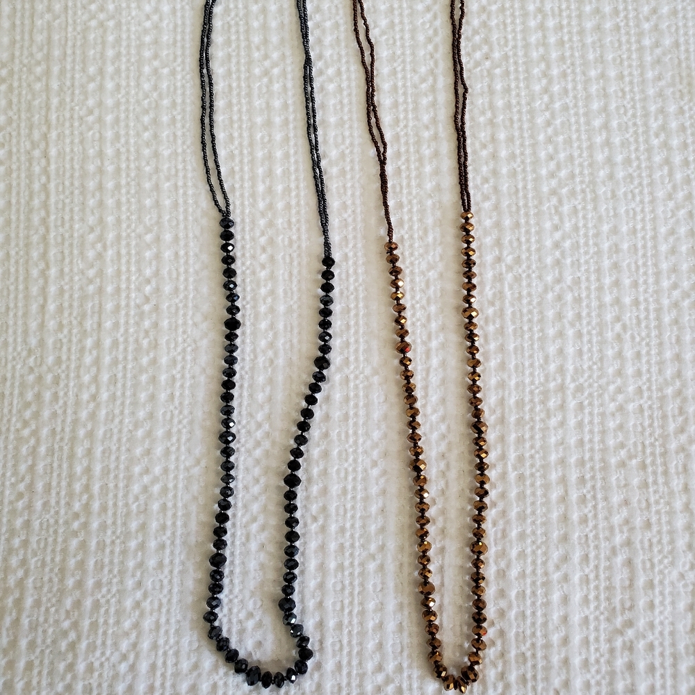 Blue and bronze beaded necklace